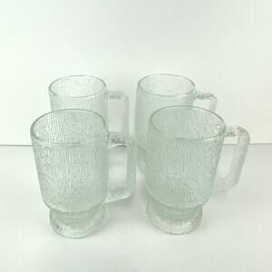 Vintage Indiana Glass Crystal Ice Footed Handled Beer Mug Set of 4